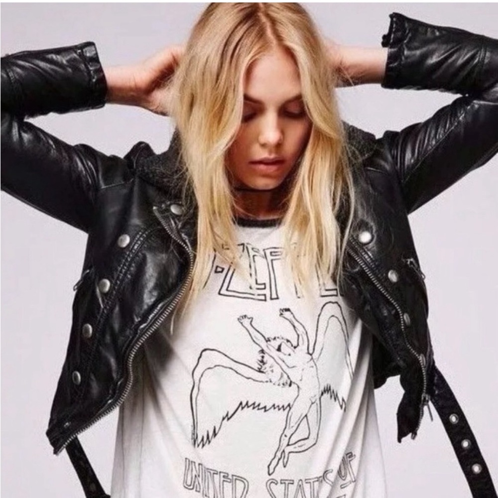 FREE PEOPLE Asheville Moto Faux Leather Biker Collar Jacket M